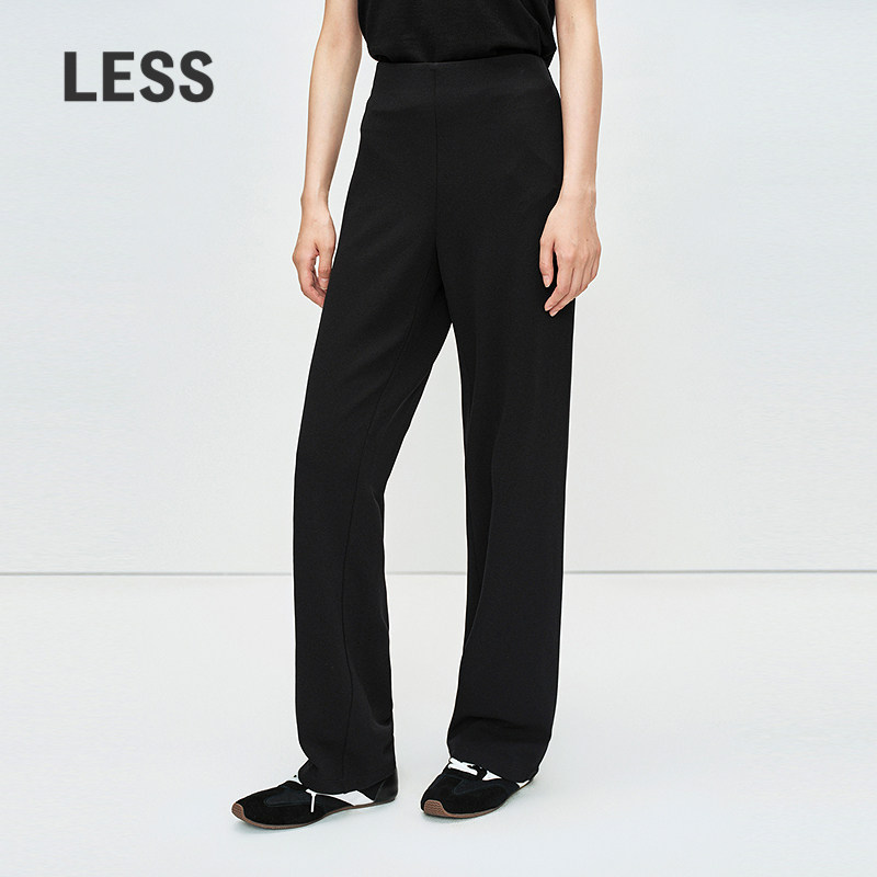 LESS春秋无腰头直筒裤女时尚休闲宽松直筒西装长裤女2O8E11