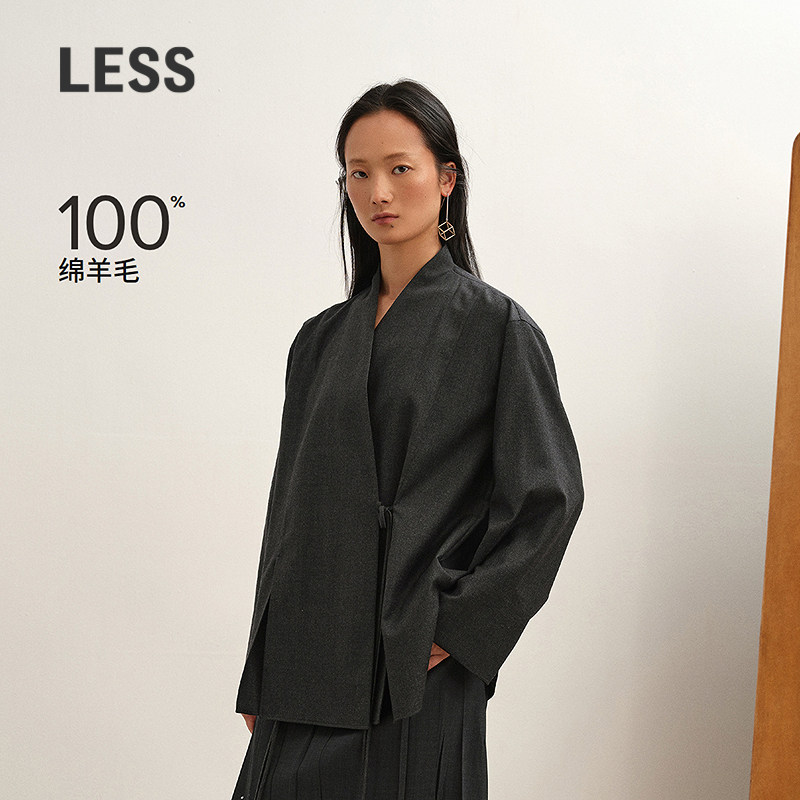 【商场同款】LESS2025年冬新款新中式V领全羊毛衬衣女2P0