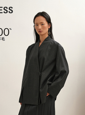 【商场同款】LESS2025年冬新款新中式V领全羊毛衬衣女2P0214580