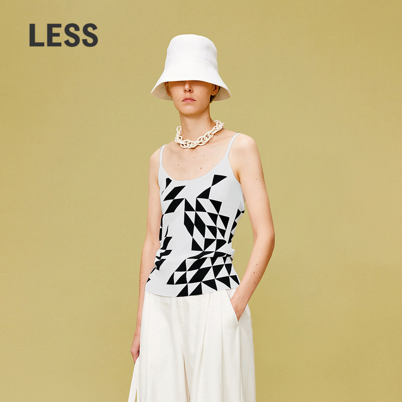 LESS夏季几何撞色吊带衫女休闲弹力休闲内搭针织背心2O4313650图片