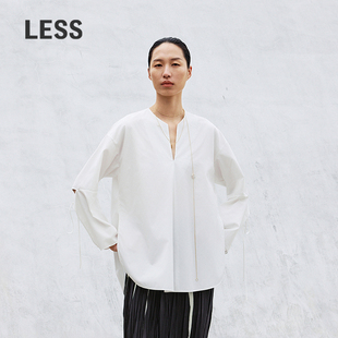 LESS春新中式长袖衬衣女无领设计感建筑解构宽松白衬衫2P3213850
