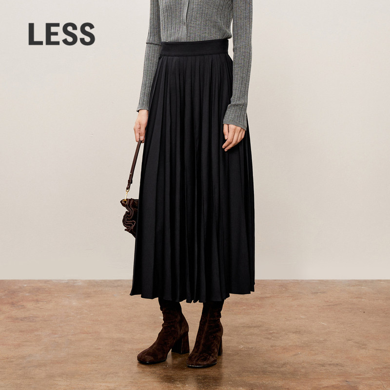 【精工系列】LESS绵羊毛半身裙春秋通勤A字长款压褶裙2O9D1