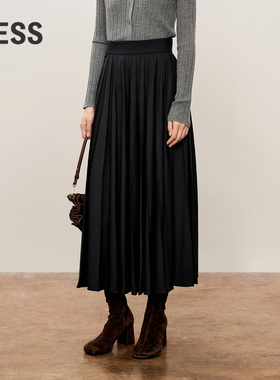 【精工系列】LESS绵羊毛半身裙春秋通勤A字长款压褶裙2O9D13440