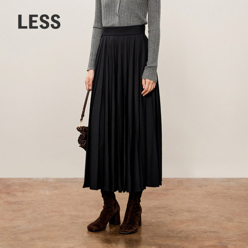 LESS长款通勤A字绵羊毛半身裙