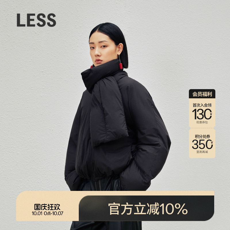 LESS围裹式白鸭绒羽绒短款休闲黑