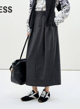 LESS春季简约口袋西装裙优雅时尚A字中长款高腰半身裙女2P1D14200