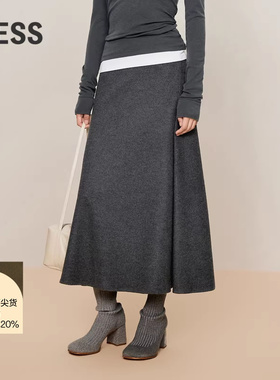 LESS绵羊毛A字半身裙秋冬通勤修身含里针织呢长款伞裙2OBD12880