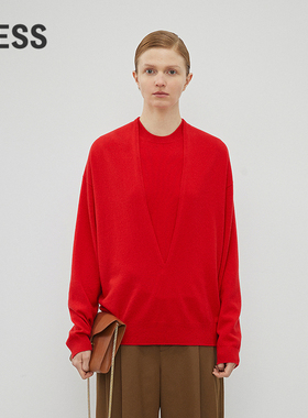 【LESSxSamuel】冬季复古红色简约宽松羊绒衫套装女2NBH21750