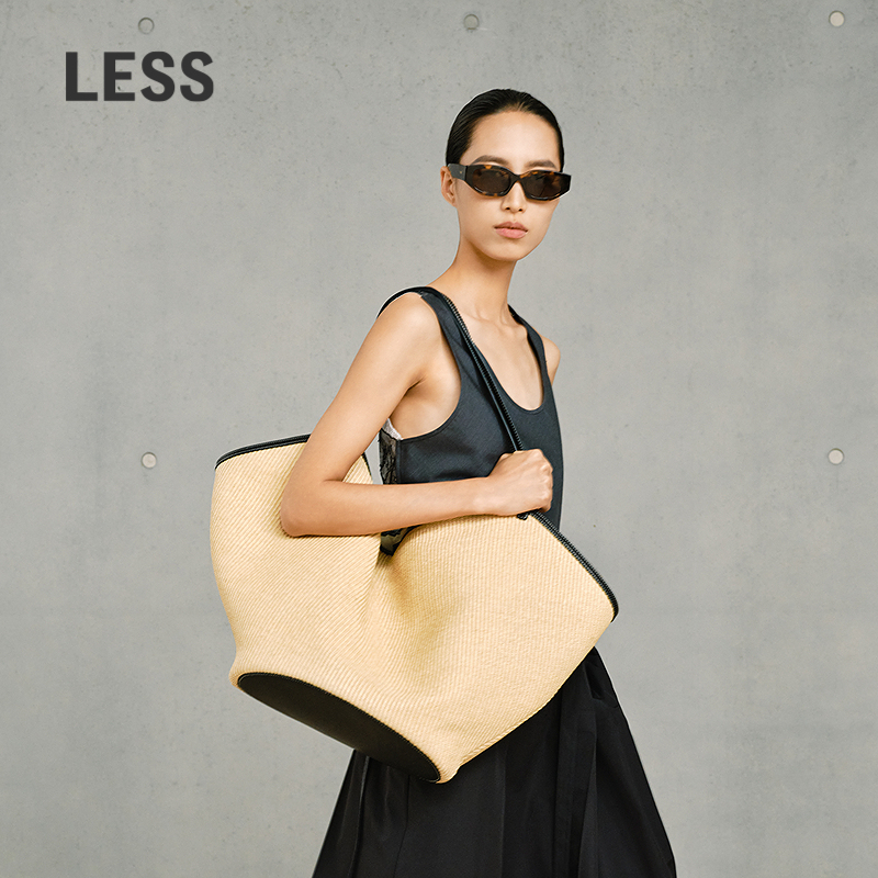 LESS时髦水桶包女大容量编织感休闲简约购物单肩包女3P4L10200