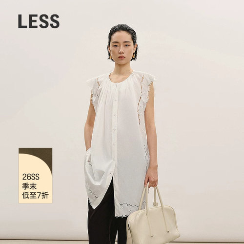 LESS镂空绣花无袖连衣裙