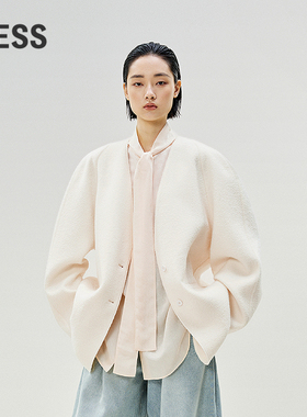 【精工系列】LESS春季无领薄款毛呢大衣女廓形宽松外套2P2813550