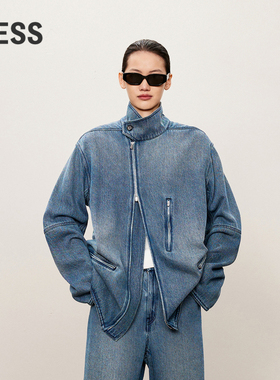 LESS工装风牛仔夹克女春秋复古做旧设计感宽松全棉外套2O7612710