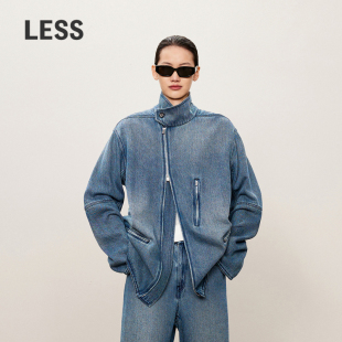 LESS工装 风牛仔夹克女春秋复古做旧设计感宽松全棉外套2O7612710