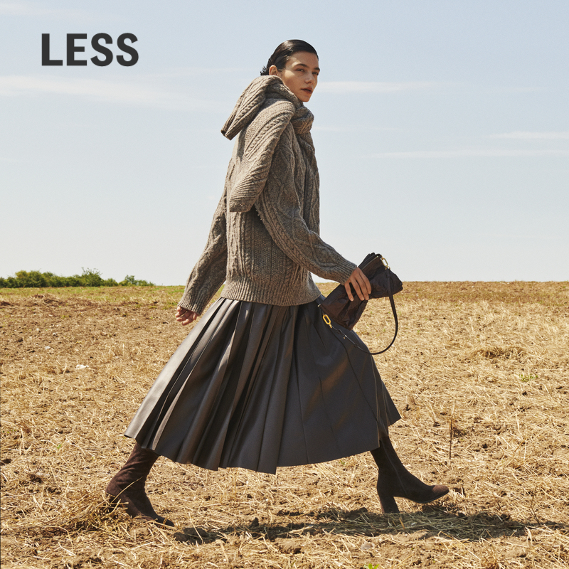 【精工系列】LESS气质PU皮裙女高腰A版复古百褶半身裙2O9D13770