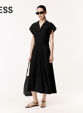 LESS夏季气质通勤套头A字长裙桑蚕真丝短袖衬衫连衣裙2O5G12600