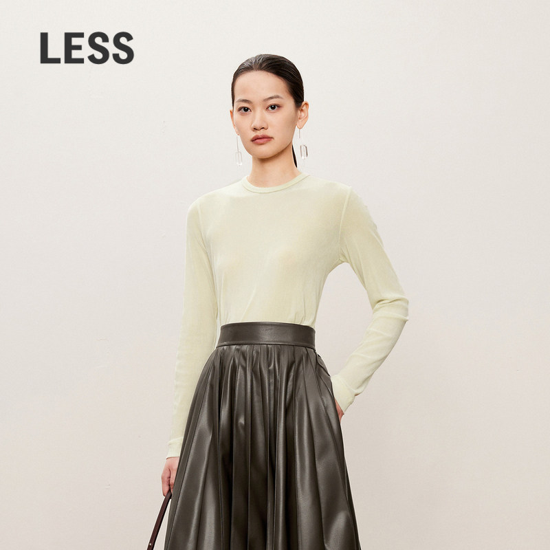 LESS春秋修身长袖T恤女弹性套头图片