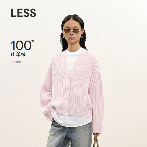LESSV领坑条修身开襟羊绒衫