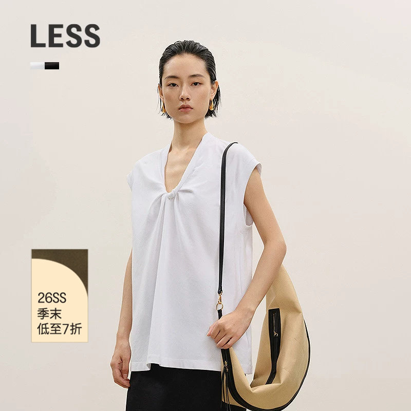 LESS设计感全棉纯色无袖T恤图片