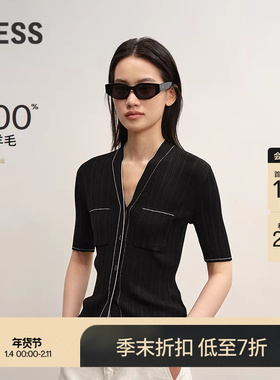 【商场同款】LESS2025年秋新款休闲撞色修身短袖针织衫2P7318660