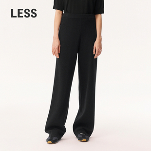 2O3E10920 子女慵懒风松紧高腰舒垂感闲宽松直筒裤 LESS春季 黑色裤