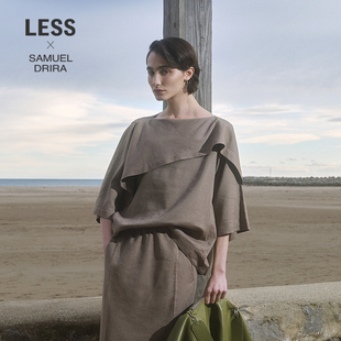 衬衣一字领宽松衬衫 LESS春设计感时尚 女2P3213930 SAMUEL系列