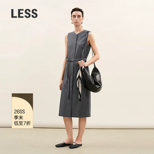 LESS通勤直筒V领无袖连衣裙