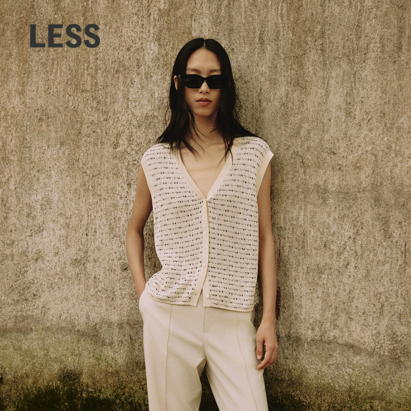 LESS夏季设计感休闲简约棉质V领无袖开衫针织短款马甲女2O63