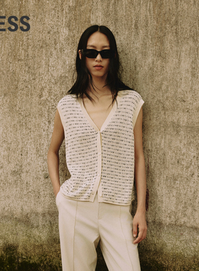 LESS夏季设计感休闲简约棉质V领无袖开衫针织短款马甲女2O6310600