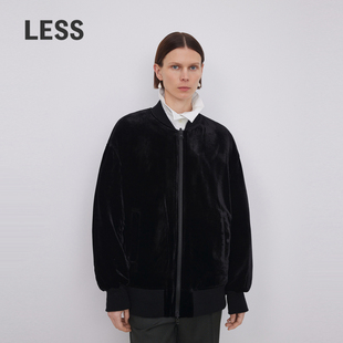 丝绒棉服女珠片绣花棒球外套2N0B12120 LESS冬季 精工系列