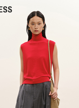【商场同款】LESS2026年春新款绵羊毛高领无袖针织衫2Q1315510