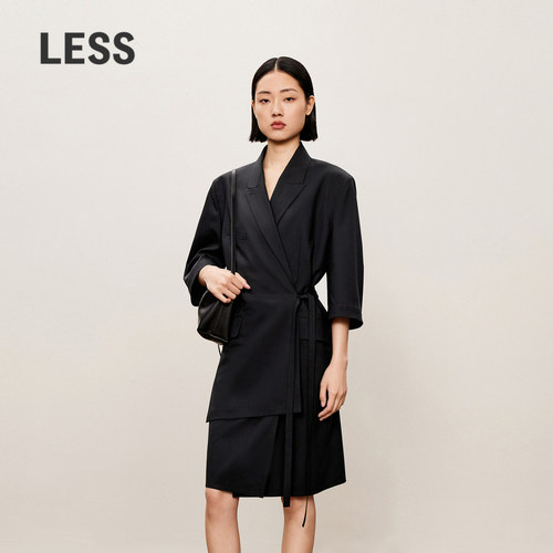 LESS春秋绵羊毛西装裙女气质OL职场高知收腰连衣裙子2O7G14780