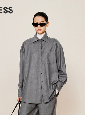 LESS冬长袖箱形绒感衬衣女时尚绵羊毛衬衫领长袖衬衫2O0211810