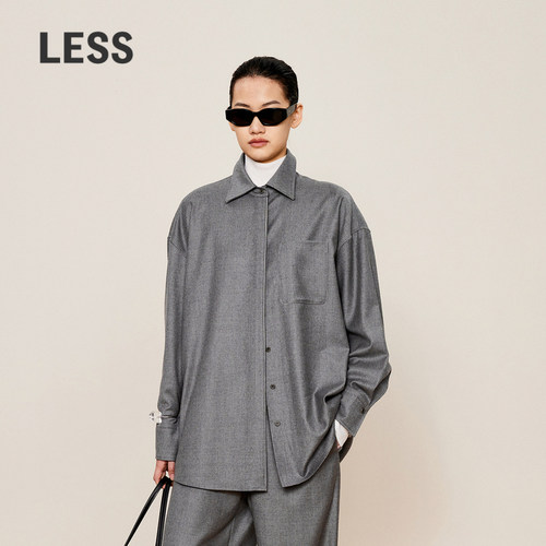 LESS冬长袖箱形绒感衬衣女时尚绵羊毛衬衫领长袖衬衫2O0211810
