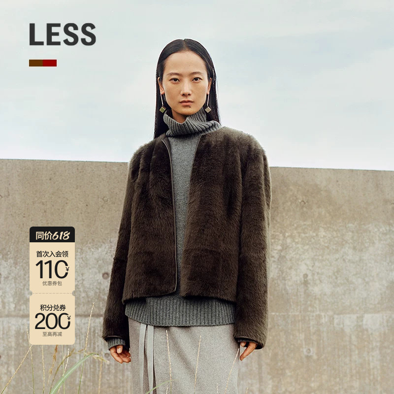 LESS冬老钱风无领正反两穿皮草外套2P0A17870