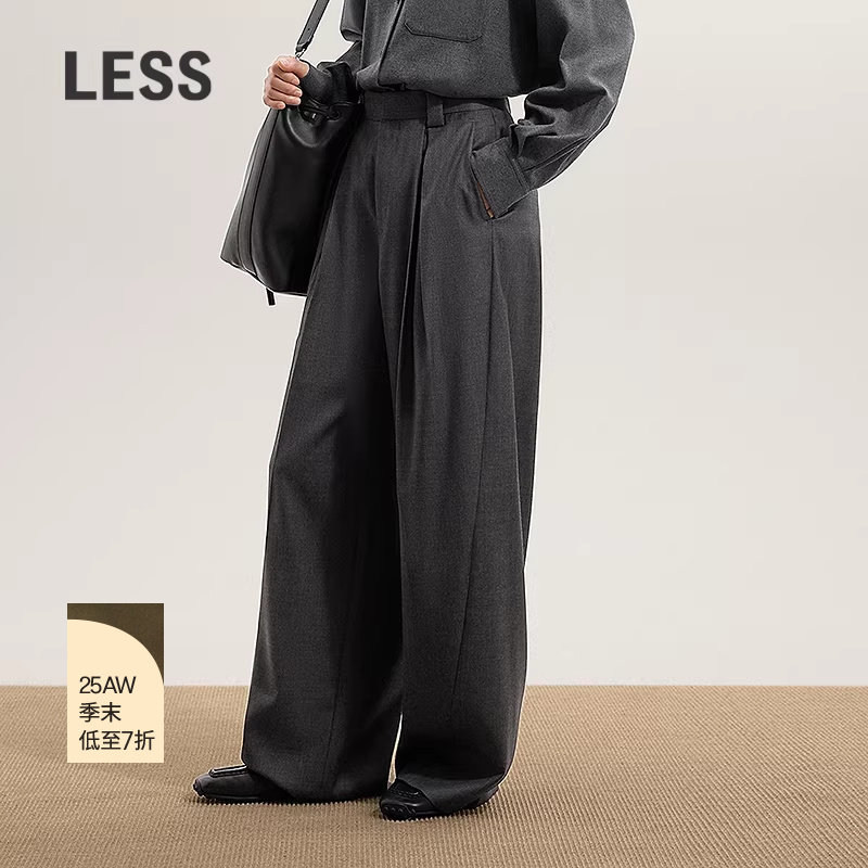 【商场同款】LESS2025冬新款绵羊毛休闲通勤阔腿长裤女2PAE1503H,女装/女士精品,休闲裤,淘宝优惠券,粉丝福利购,淘宝优惠卷