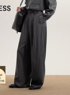 【商场同款】LESS2025冬新款绵羊毛休闲通勤阔腿长裤女2PAE1503H