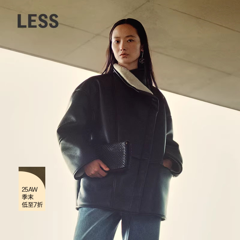 【商场同款】 LESS2025年冬新款宽松青果领长袖仿皮草2P0