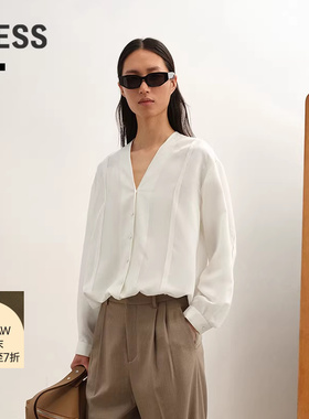 【商场同款】LESS2025冬新款简约气质V领含桑蚕丝衬衫女2PA218190