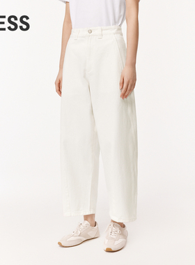 LESS白色牛仔裤女棉质高腰宽松小个子休闲弯刀裤2O4E11740