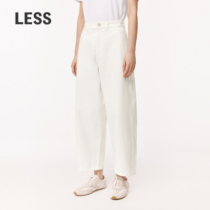 LESS白色牛仔裤女棉质高腰宽松小个子休闲弯刀裤2O4E11740