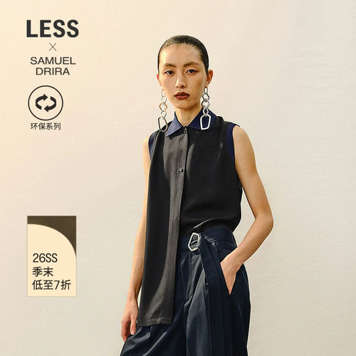 LESS环保醋酸翻领无袖衬衫