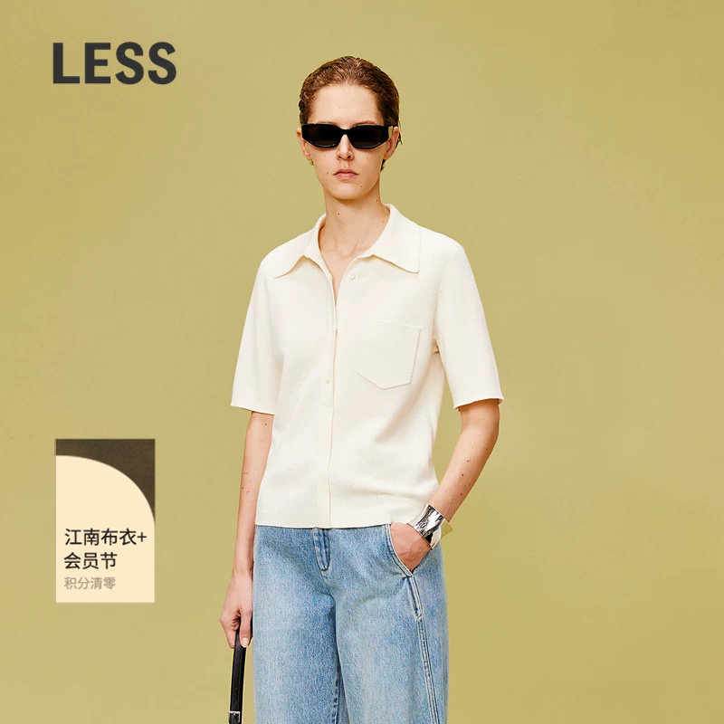 LESSpolo领短袖针织衫加厚绵羊毛休闲翻领中袖套头上衣2O4