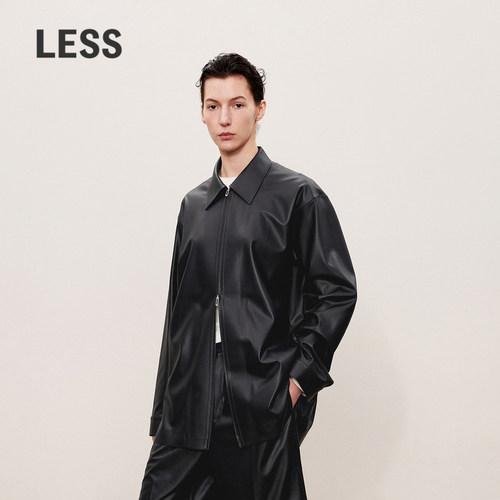 【精工系列】LESS春秋PU皮夹克女翻领复古宽松衬衫套装2O8A12960