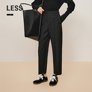 含绵羊毛2O0E12450 女通勤简约百搭显瘦锥型休闲裤 LESS高腰西装 裤