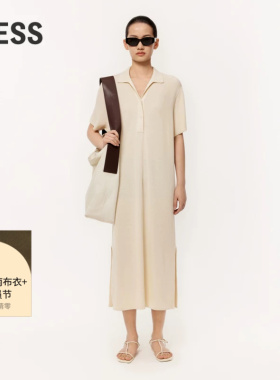LESS春季polo领连衣裙女休闲宽松长款短袖针织裙子2O3G11230
