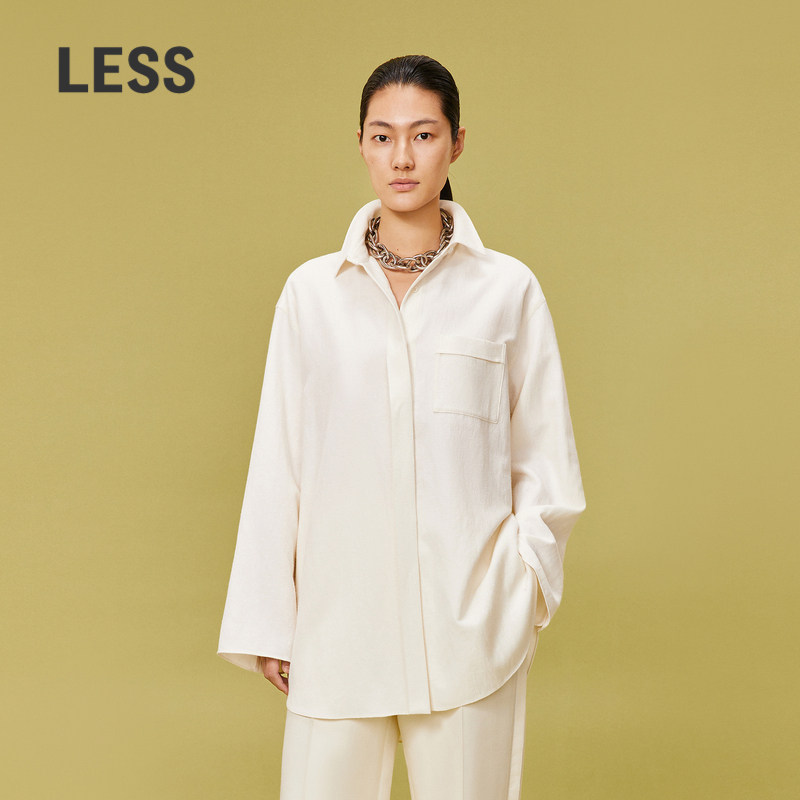 LESS亚麻白色长袖衬衫图片