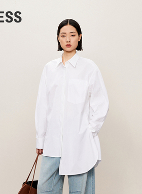 LESS男友风衬衫女春秋通勤休闲不规则直筒阔型上衣女2O9210580