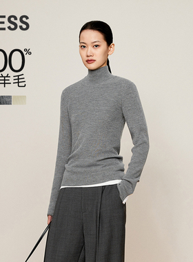 LESS修身羊毛针织衫女高领套头基础款袖口拼接打底衫2O0311170
