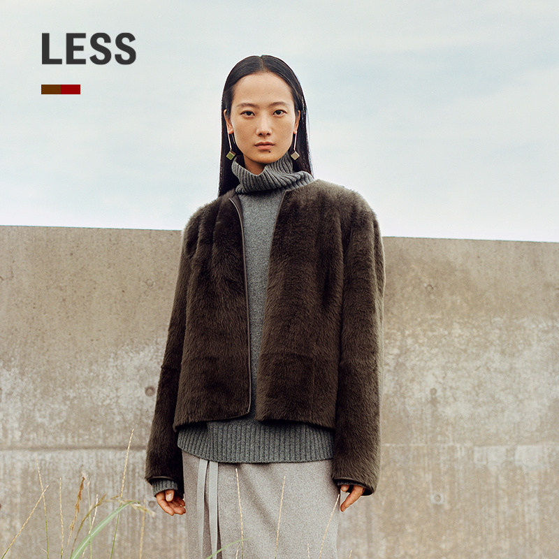 LESS无领皮毛一体皮草外套