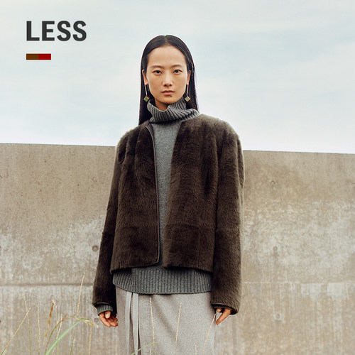 LESS无领皮毛一体皮草外套